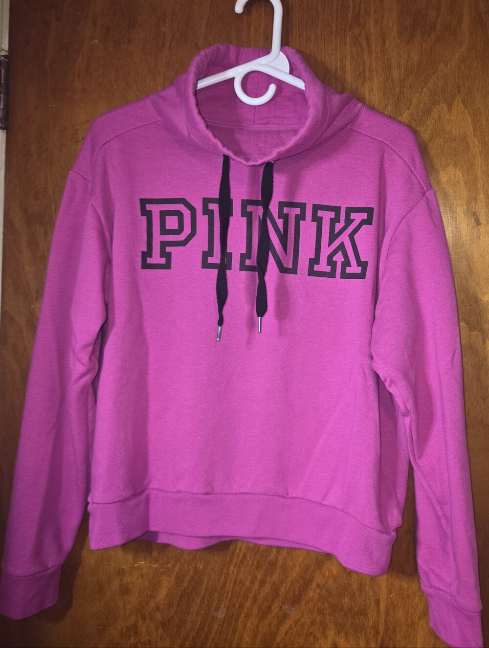 PINK Victoria’s Secret Hot Pink Magenta Funnel Neck Logo Sweatshirt Size S